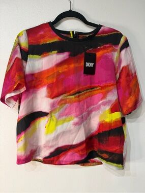 DKNY NWT Multi Geode Abstract Satin Blouse Top Size S